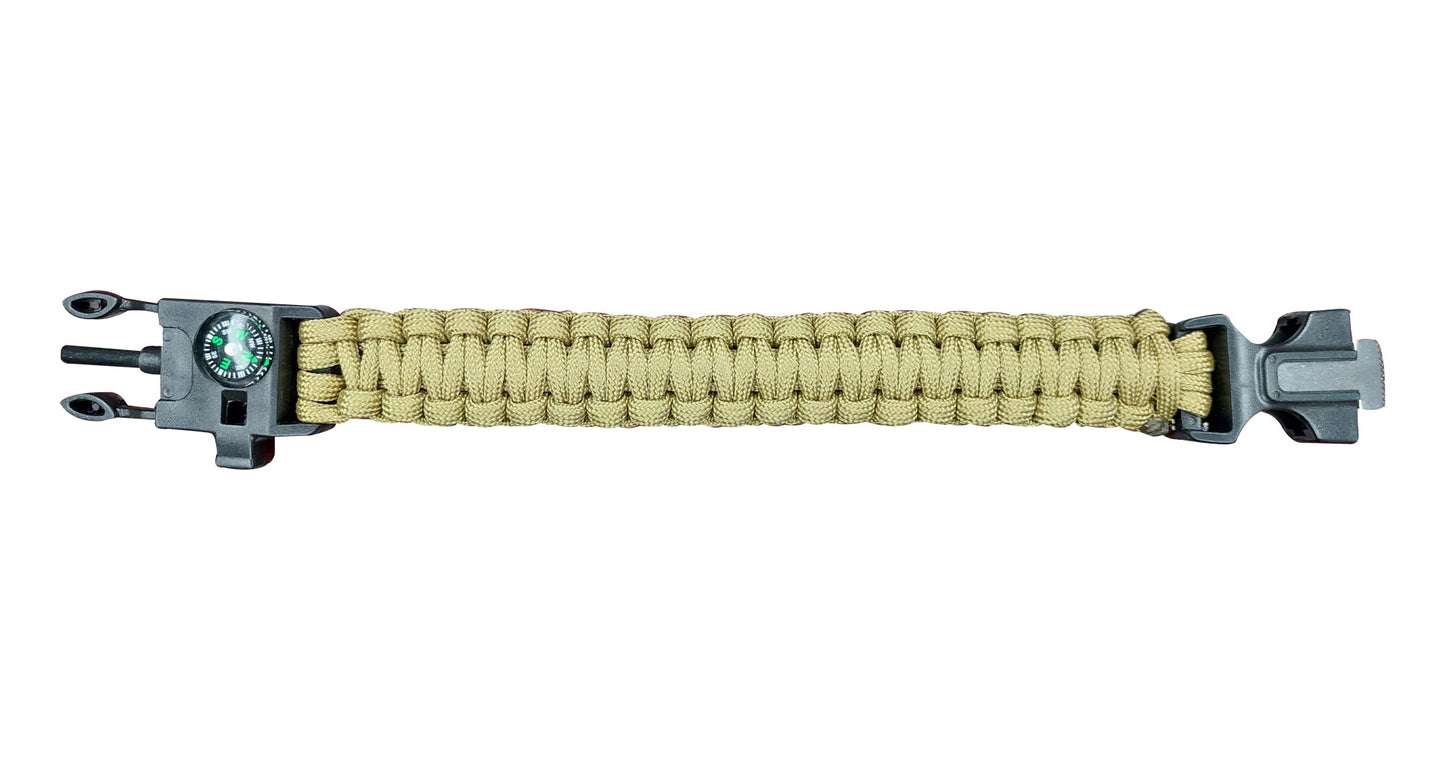 Sand Paracord Bracelet With Whistle & Flint - NEW