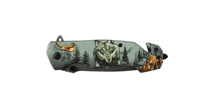 Brown tactical folding knife with rope cutter