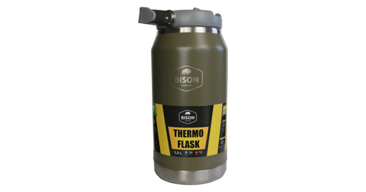 BISON-BELLY FLASK WITH SCREW/LID/HANDLE 1.2L KHAKI